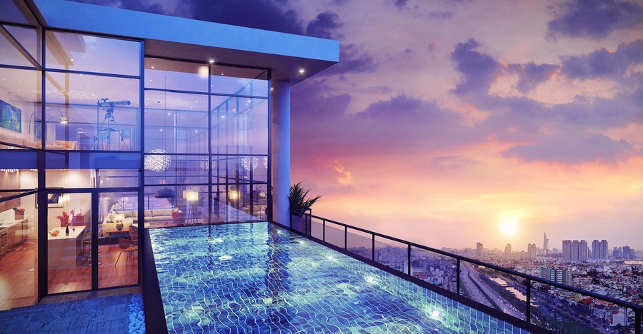 Cho thuê căn góc Sky Villas đầy đủ nội thất cao cấp, vườn thượng uyển tầng không Noble Crystal Long Biên